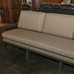 Outdoor Sofa in Beige and Black Stripe Upholstery with Black Wood Frame - Image 2