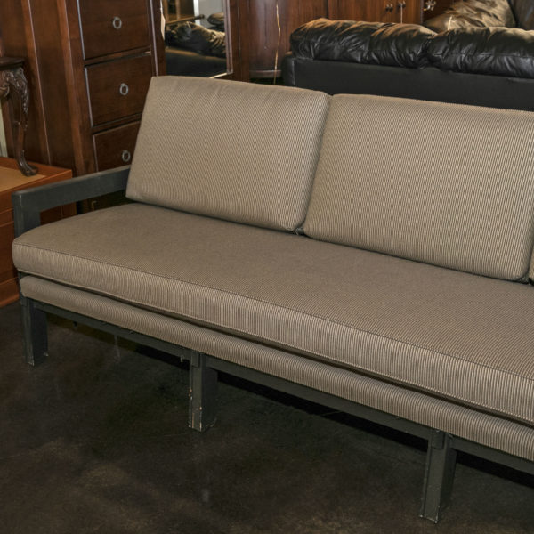 Outdoor Sofa in Beige and Black Stripe Upholstery with Black Wood Frame - Image 2