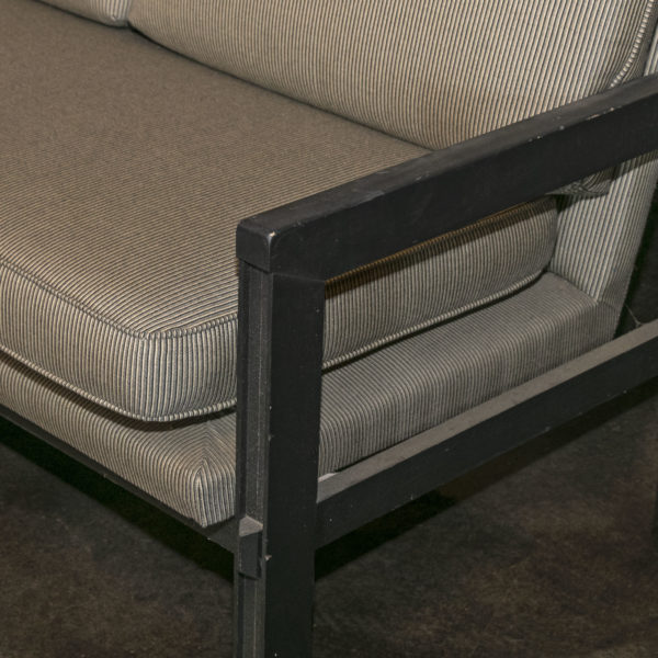 Outdoor Sofa in Beige and Black Stripe Upholstery with Black Wood Frame - Image 5