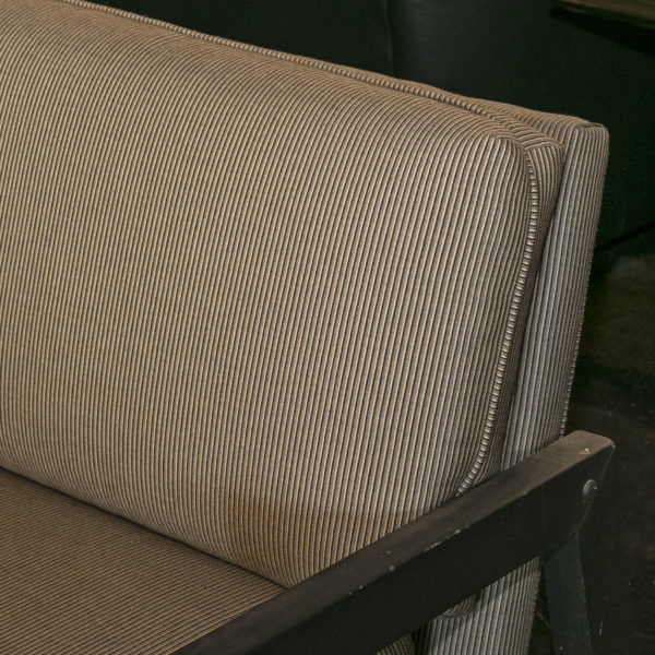 Outdoor Sofa in Beige and Black Stripe Upholstery with Black Wood Frame - Image 4