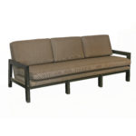 Outdoor Sofa in Beige and Black Stripe Upholstery with Black Wood Frame
