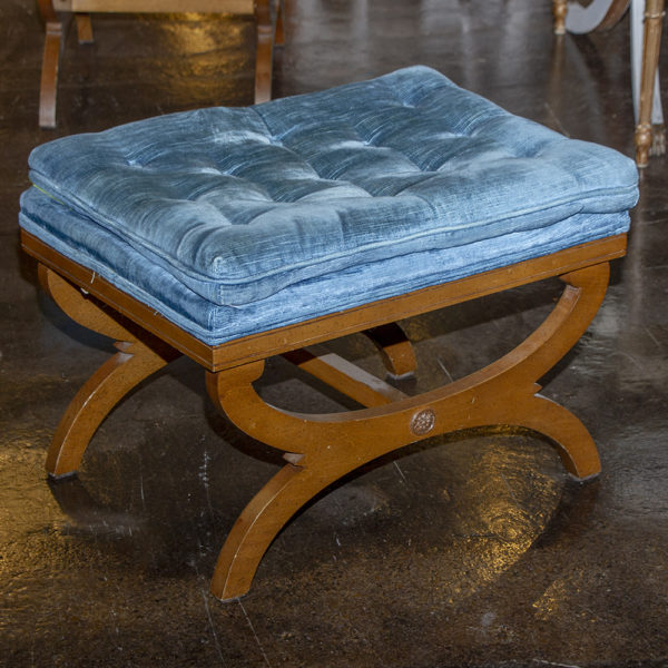 Vintage Blue Button Tufted Ottoman - Image 1
