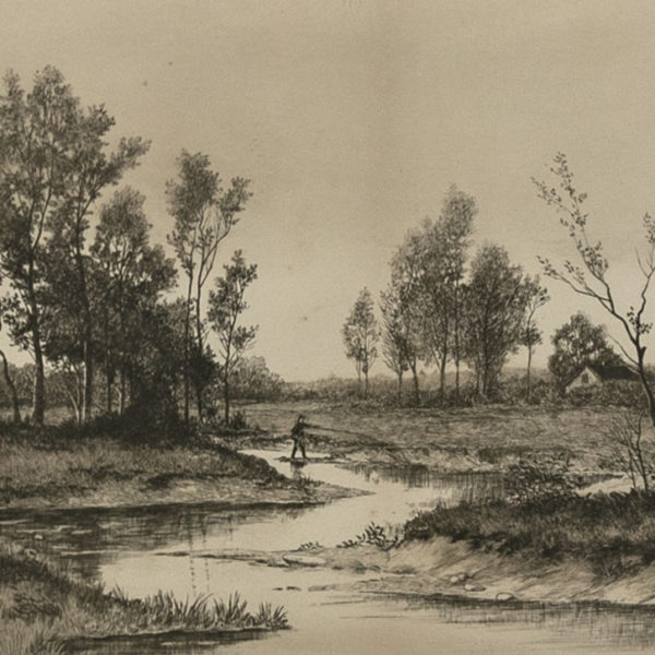Antique Etching of Landscape with Fly Fisherman - Signed - Image 2