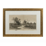 Antique Etching of Landscape with Fly Fisherman - Signed