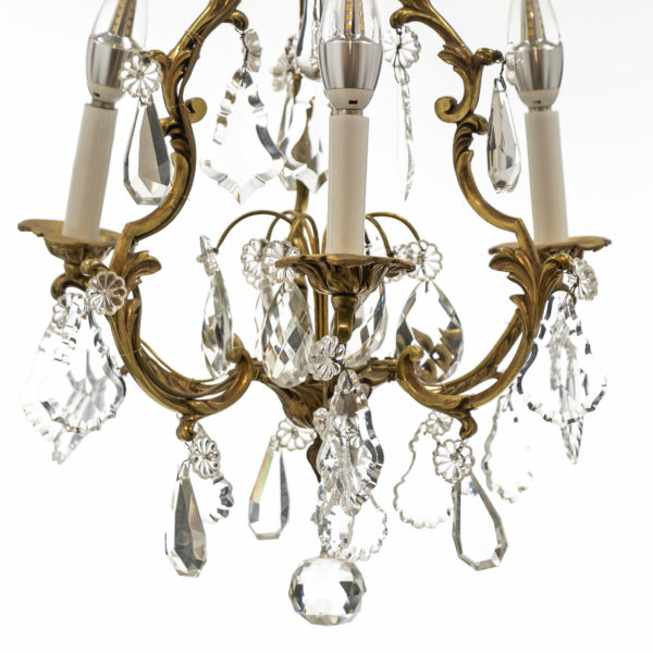 Small French Bronze and Crystal 3 Light Chandelier - Image 2