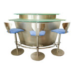 Stainless Steel and Glass Martini Bar with 3 Bar Stools