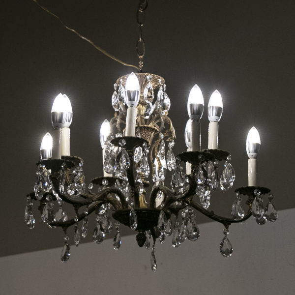 Antique Brass and Crystal 10 Light Chandelier - Image 5