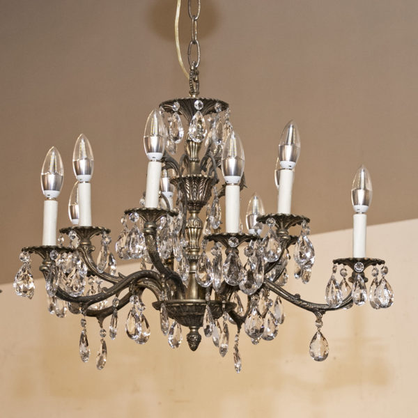 Antique Brass and Crystal 10 Light Chandelier - Image 2