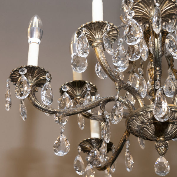 Antique Brass and Crystal 10 Light Chandelier - Image 3