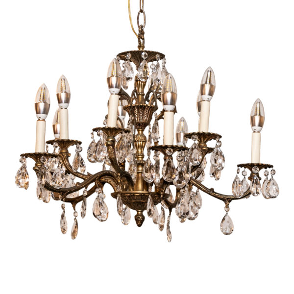Antique Brass and Crystal 10 Light Chandelier - Image 1