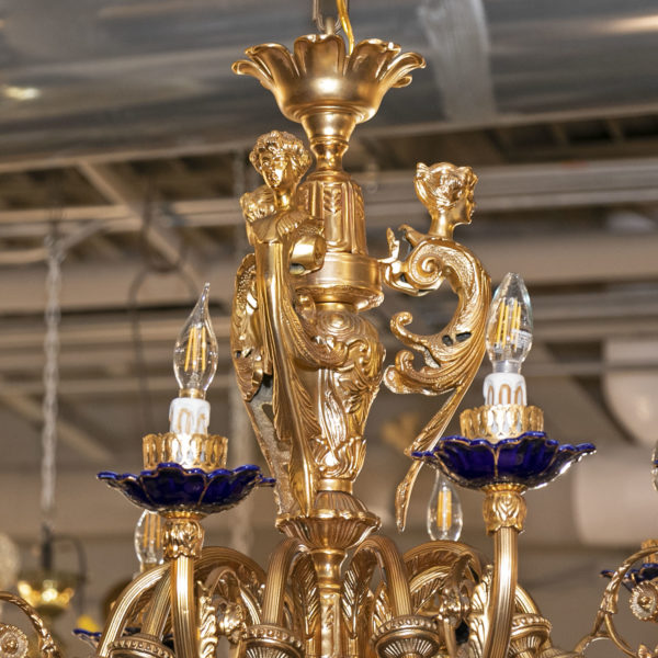 Large Reproduction Gilded 10 Light Figural Woman Chandelier - Image 3