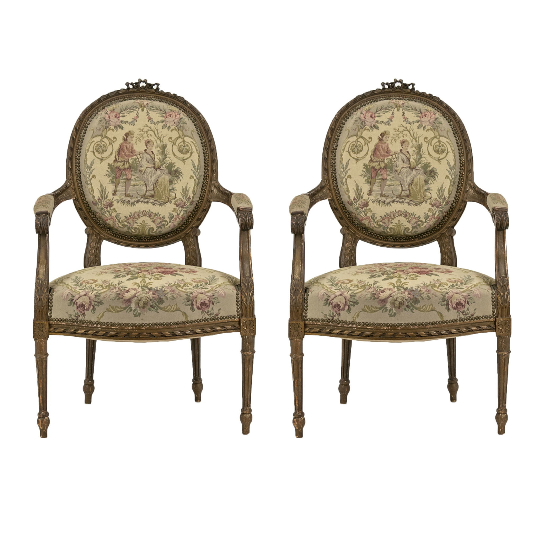 Pair of Early 1900s French Louis XVI Style Armchairs with Needlepoint ...
