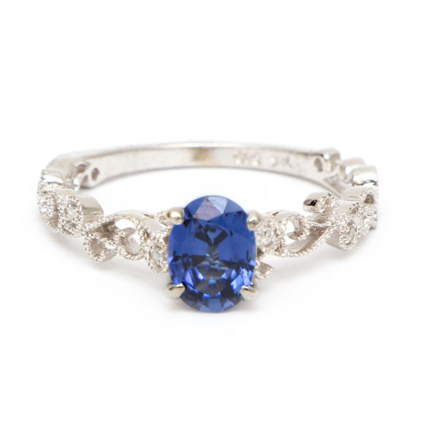 1 Carat Sapphire and Diamond Ring in 14 Karat White Gold - Image 1