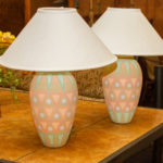 Pair of Beige Painted Pottery Urn Table Lamps