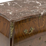 French Louis XV Style Inlaid Bombe Chest with Marble Top - Image 4