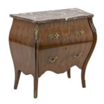 French Louis XV Style Inlaid Bombe Chest with Marble Top