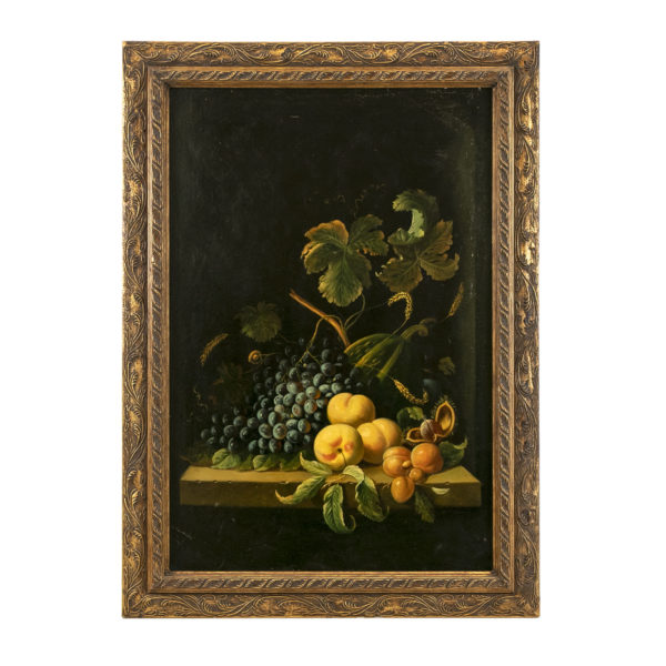 Original Oil on Board of Still Life with Fruit in Ornate Gold Frame - Image 1
