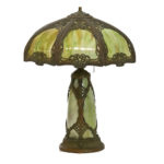 Antique Green Slag Glass Art Nouveau Style Lamp