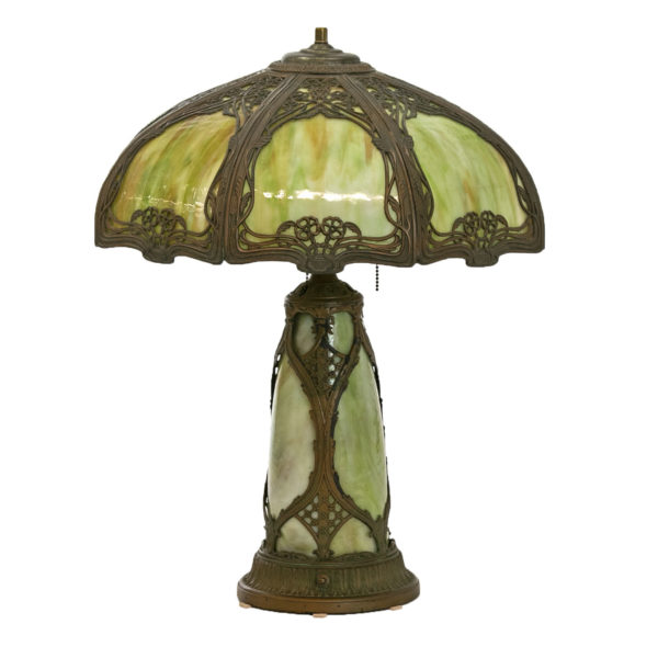 Antique Green Slag Glass Art Nouveau Style Lamp - Image 1