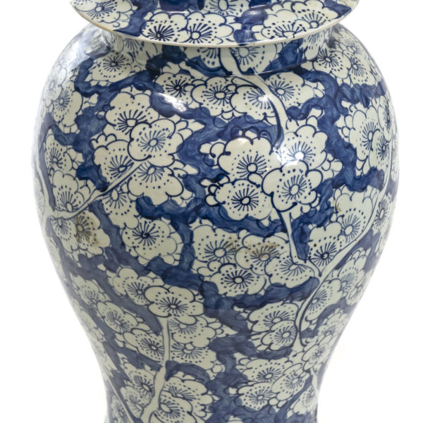 Blue and White Floral Lidded Urn with Foo Dog Finial - Image 3