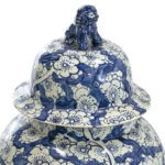 Blue and White Floral Lidded Urn with Foo Dog Finial - Image 2