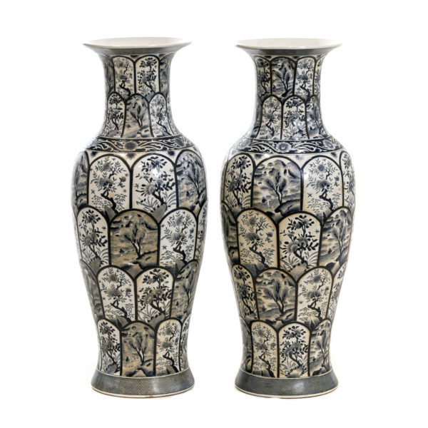Pair of 24” Blue and White Ceramic Vases - Image 1