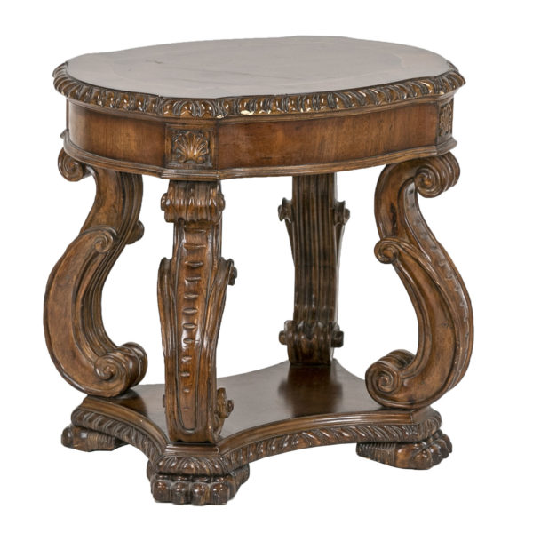 Mahogany Side Table on Ornate Scroll Base - Image 1