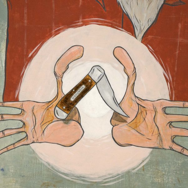 JOEY MONSOON Original Oil on Wood “Man with Pocket Knife” - Image 3