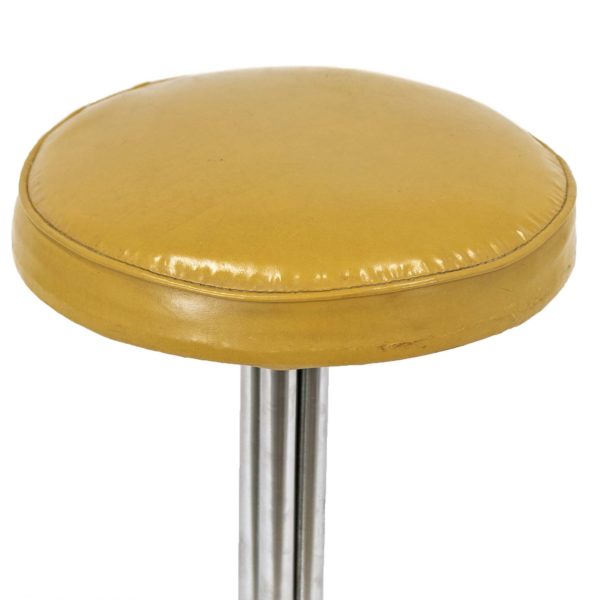 Set of 4 Vintage Yellow Faux Leather Backless Stools on Casters - Image 3
