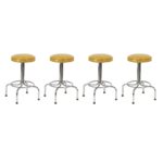 Set of 4 Vintage Yellow Faux Leather Backless Stools on Casters