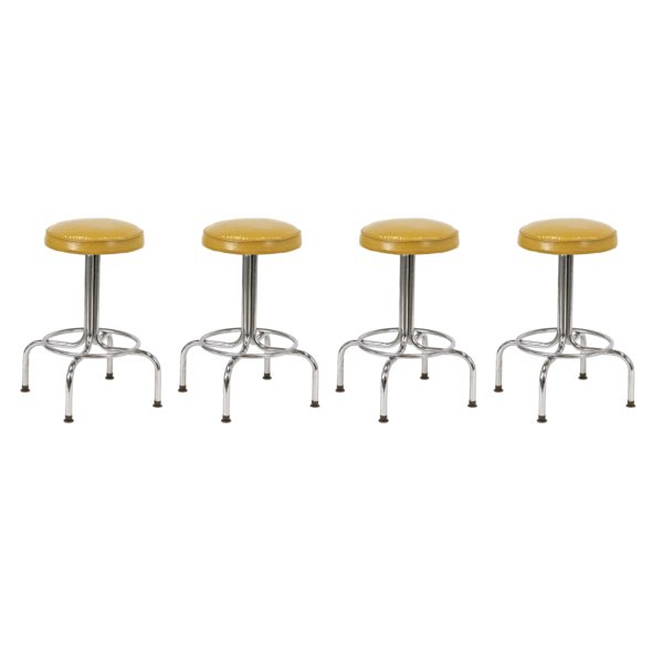 Set of 4 Vintage Yellow Faux Leather Backless Stools on Casters - Image 1