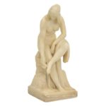 Late 19th Century Carved Marble Sculpture of a Seated Woman Bathing