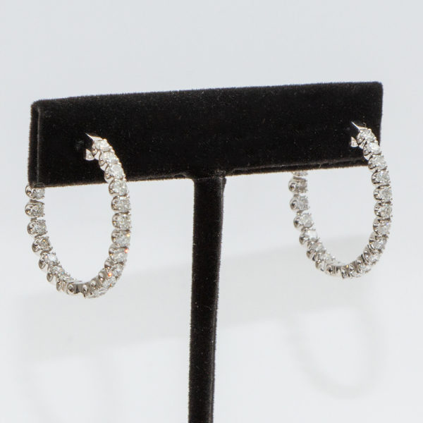 Pair of 2.62 Total Carat Diamond Hoop Earrings in 14 Karat Gold - Image 3
