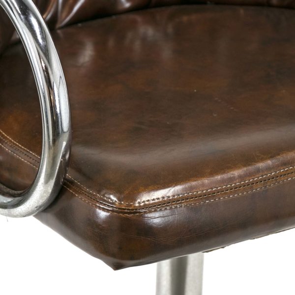 Pair of Vintage CHROMCRAFT Tufted Brown Vinyl Bar Stools - Image 5