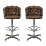 Pair of Vintage CHROMCRAFT Tufted Brown Vinyl Bar Stools