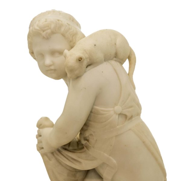 Italian Marble Sculpture of Child with Cat - Image 4