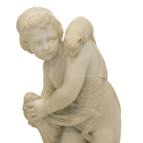 Italian Marble Sculpture of Child with Cat - Image 3