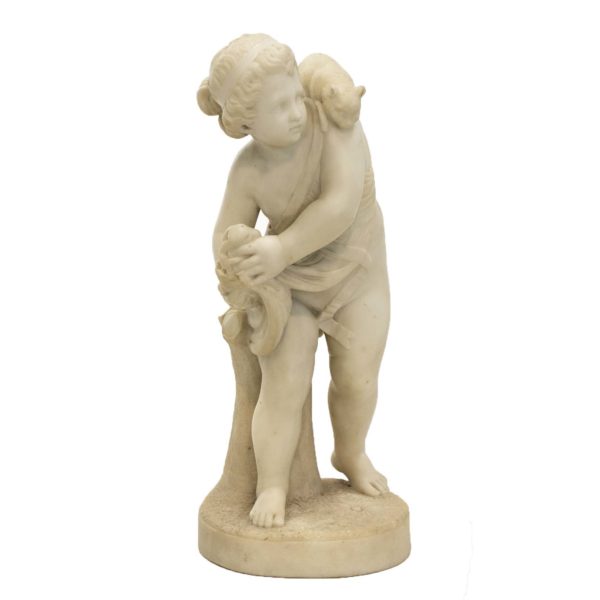Italian Marble Sculpture of Child with Cat - Image 1