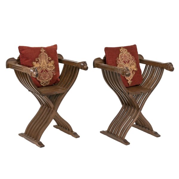 Pair of Reproduction SAVONAROLA Chairs with Accent Pillows - Image 2
