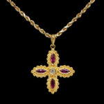 Ruby and Diamond Cross Pendant Necklace in 14 Karat Gold - Image 2