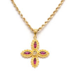 Ruby and Diamond Cross Pendant Necklace in 14 Karat Gold