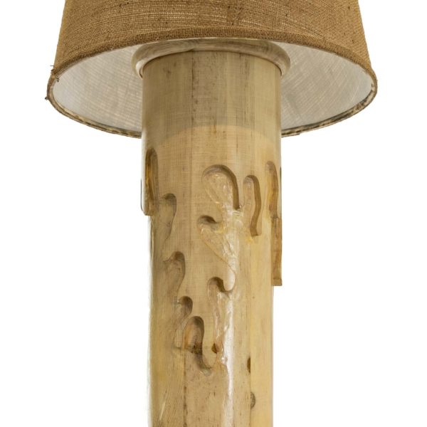 Carved Pine Floor Lamp with Burlap Shade - Image 2