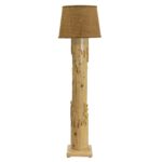 Carved Pine Floor Lamp with Burlap Shade