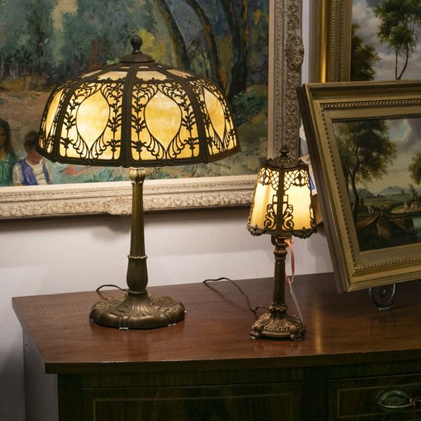 Antique Art Nouveau Slag Glass Lamp - Image 5