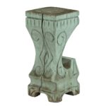 Carved Tree Trunk Pedestal in Painted Turquoise - Image 3