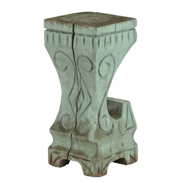Carved Tree Trunk Pedestal in Painted Turquoise - Image 3