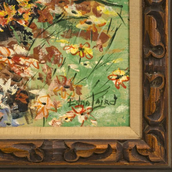 EDNA LAIRD (1915-2003) Original Oil Portrait of Woman Holding Flowers - Signed - Image 4