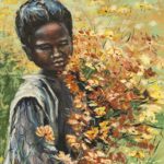 EDNA LAIRD (1915-2003) Original Oil Portrait of Woman Holding Flowers - Signed - Image 2