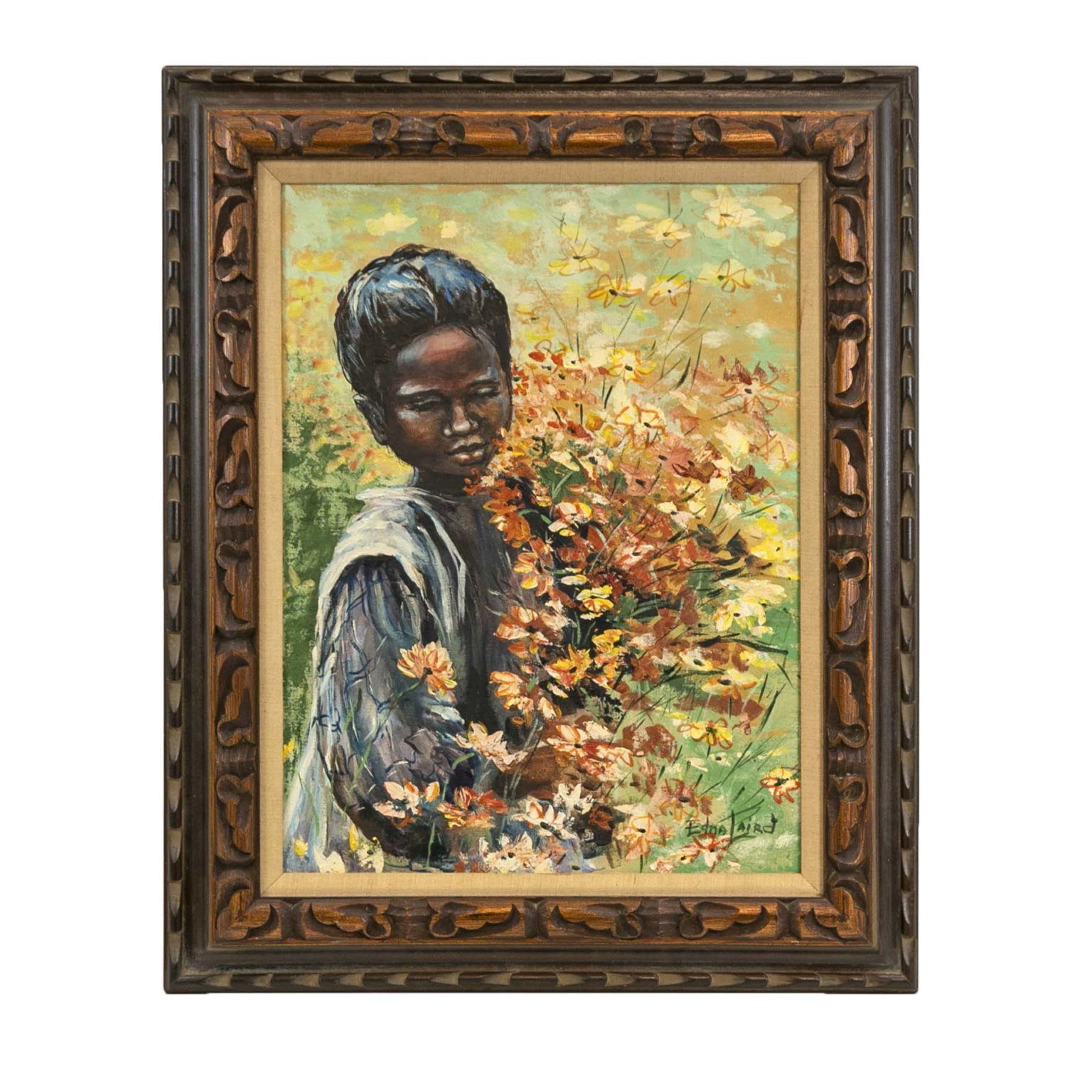 EDNA LAIRD (1915-2003) Original Oil Portrait of Woman Holding Flowers ...