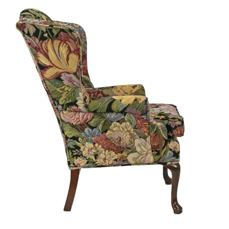 Needlepoint Style Floral Upholstered Wing Chair | Grandview Mercantile